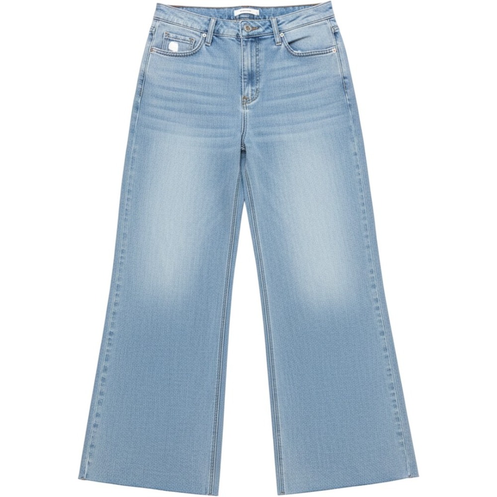 MoCo Boutique Wide Leg Jeans Women 14W Light Wash Raw Hem High Rise Denim